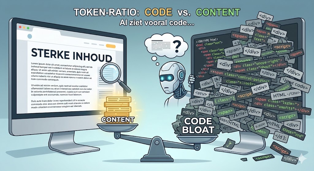 Token ratio website: waarom te veel code AI zichtbaarheid schaadt