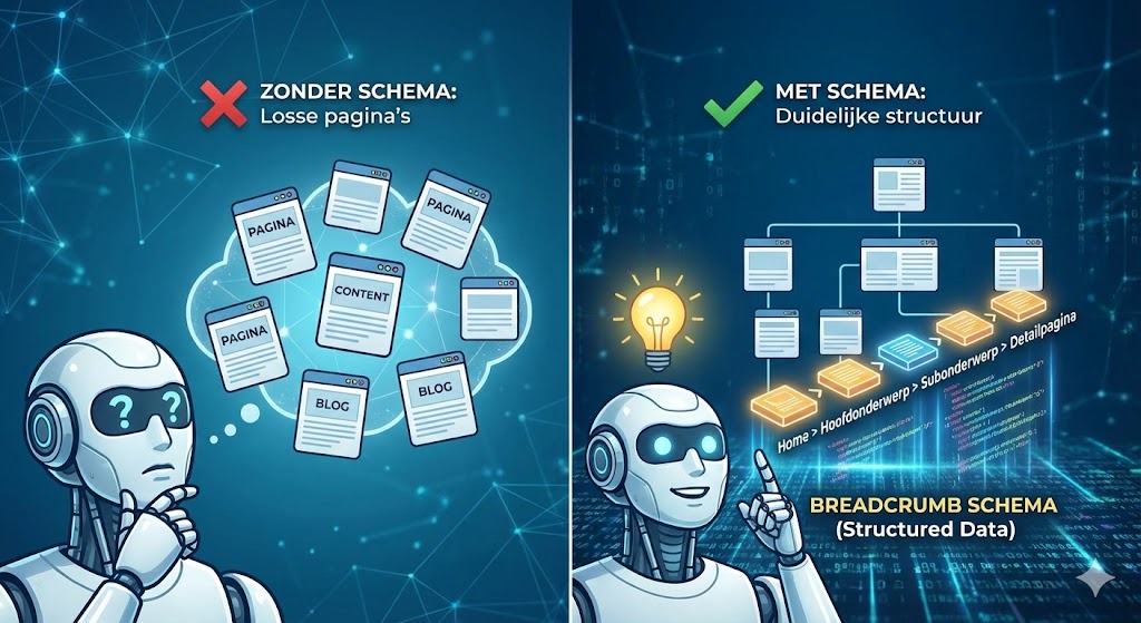 Breadcrumb schema: Hoe AI begrijpt waar je pagina thuishoort binnen je website